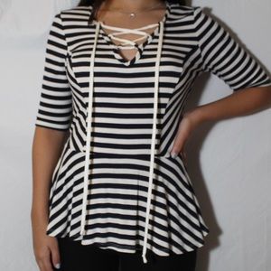Cross Front Striped Long Sleeve Top
